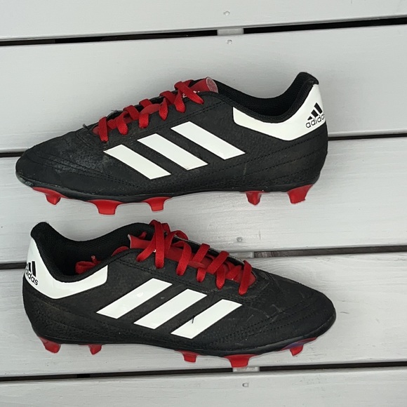 Adidas Kids Black and Red White Stripe Soccer Cleats Size 4.5 CLI 037001 - Picture 2 of 6